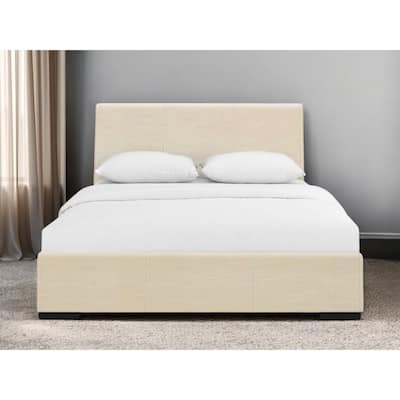 HomeRoots Beige Faux Leather Queen Bed Frame