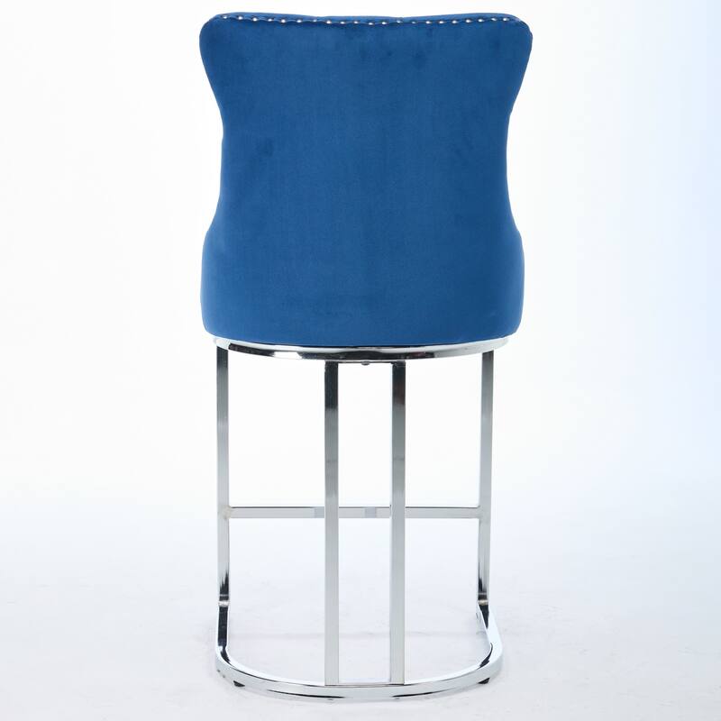 Counter Height Bar Stools Set of 2 Velvet Upholstered Barstools with Decoration Chrome Nailhead Trim Leisure Bar Stools