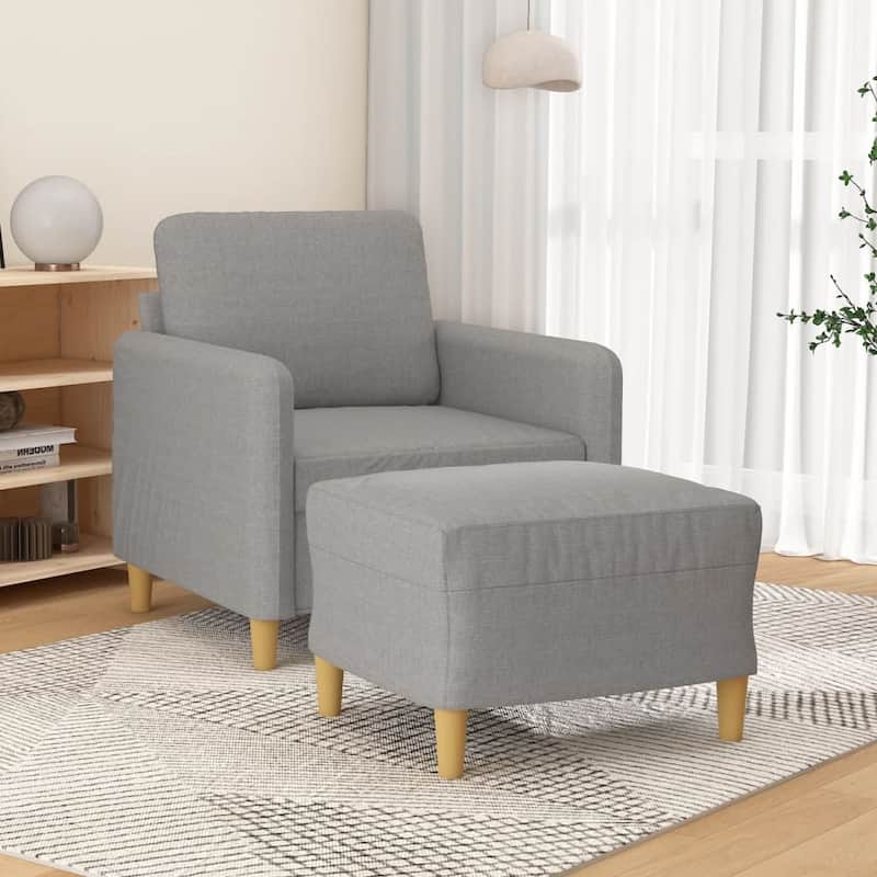 vidaXL Sofa Chair with Footstool Living Room Accent Upholstered Chair Fabric - 30.7" x 30.3" x 31.5" - Light gray