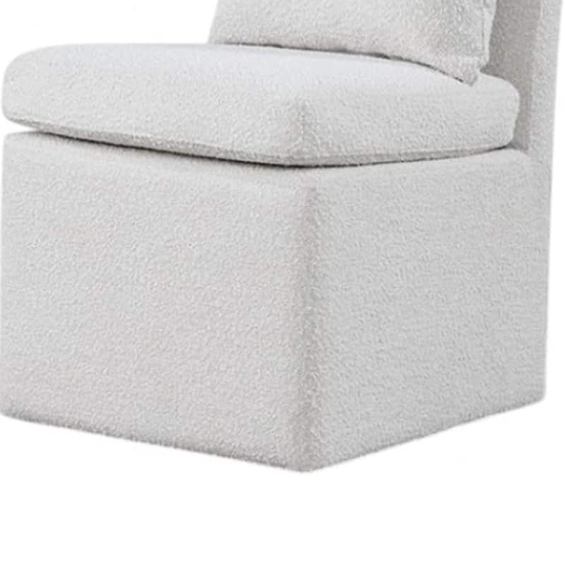 Ager Side Dining Chair with 6 Caster Wheels, Barrel Style, White Boucle