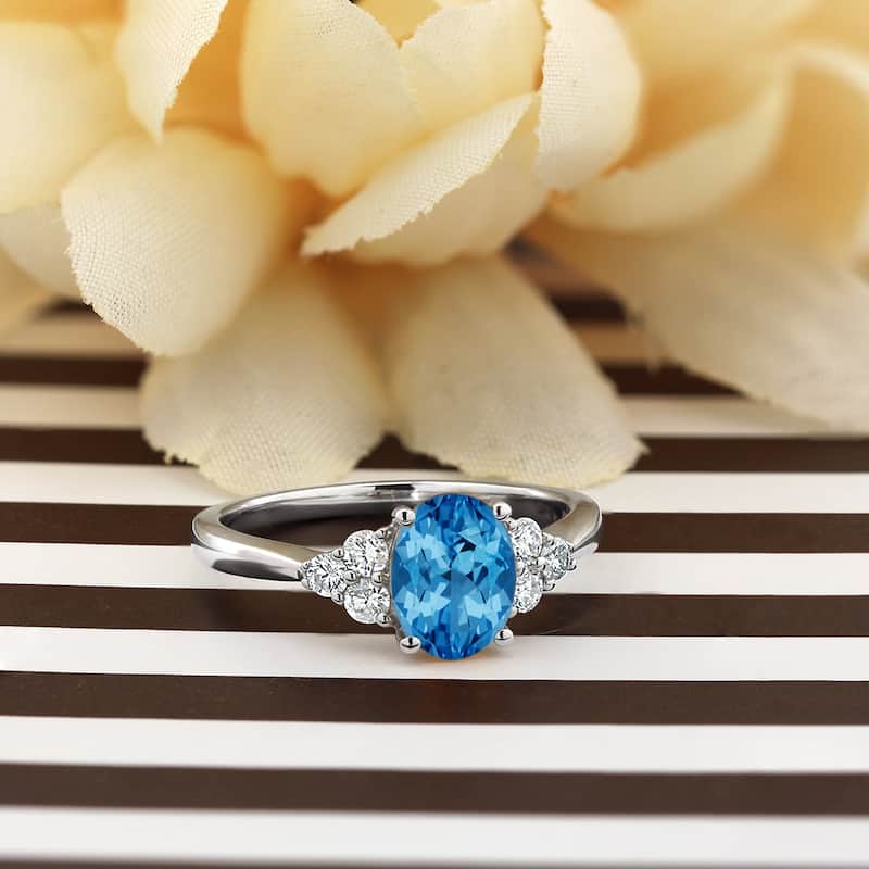Auriya 1 1/10ct Oval Swiss Blue Topaz and Diamond Engagement Ring 1/4ctw 14k Gold