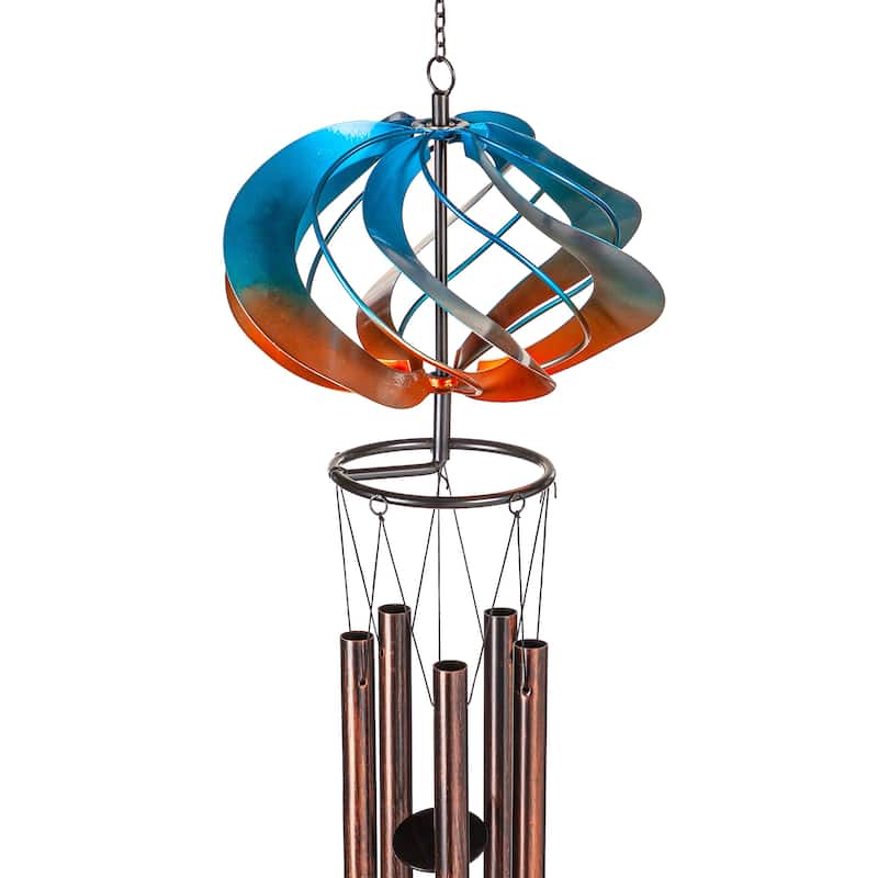 35 in. Orange and Blue Metal Spinner Wind Chime