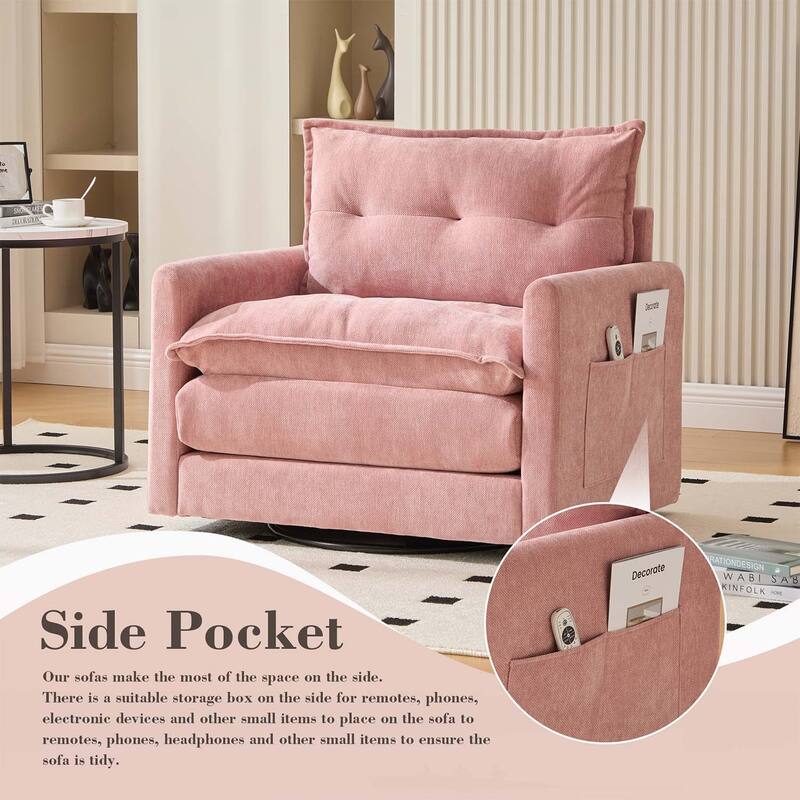 Modern Swivel Barrel Chair with Thick Padding,Metal Base,for Living Room and Bedroom