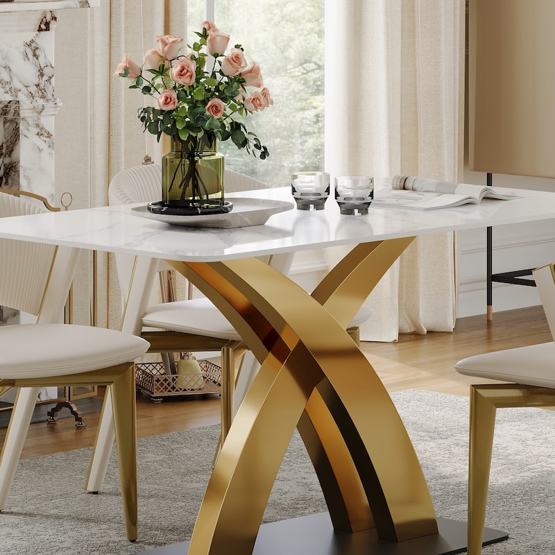Contemporary White Rectangular Sintered Stone Dining Table Base Dinner Table
