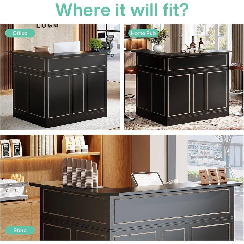 Reception Desk with Storage Shelves, L Shaped Modern Front Desk