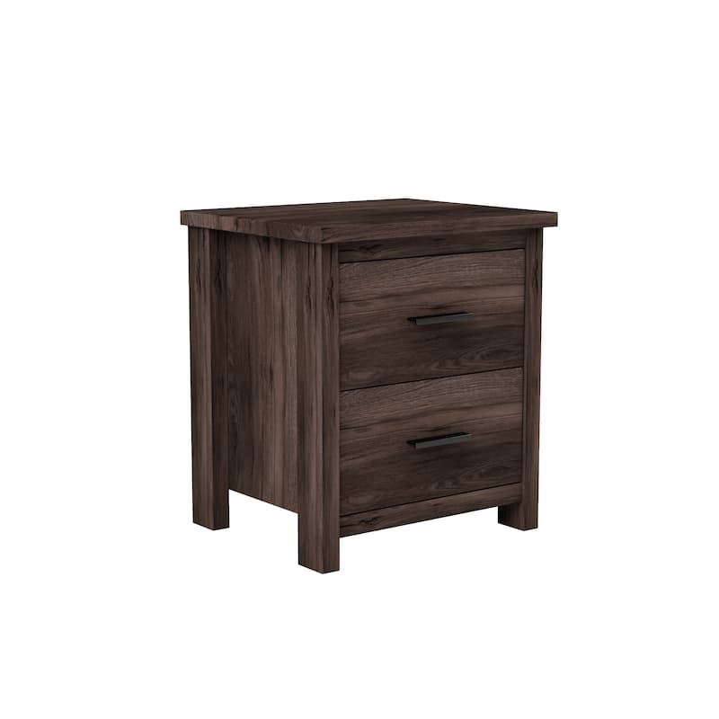 Dark Walnut Vintage Nightstand with Two Spacious Drawers, Simple & Modern Design