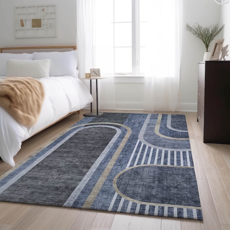 Premium Washable Super Soft Contemporary Deco Mayfield Rug - Navy - 9' x 12' - Rectangle