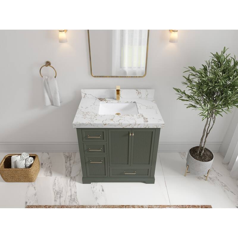 Willow Collections 36 in. W x 22 in. D Alys Center Sink Right Bathroom Vanity with Countertop - 2"Viola Gold - Pewtergreen