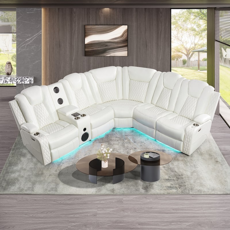 Premium Air Leather Home Theater Loveseat with LED Lights, Recliner with Built-in Speakers & Wireless Charging