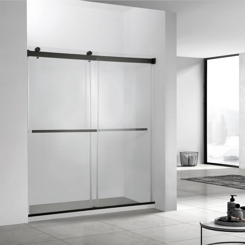 Spezia 68" W x 76" H Sliding Frameless Shower Door in Matt Black