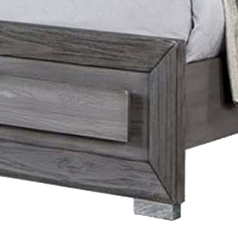 Reno King Bed with LED Headboard and Metal Bracket Legs, Gray Wood