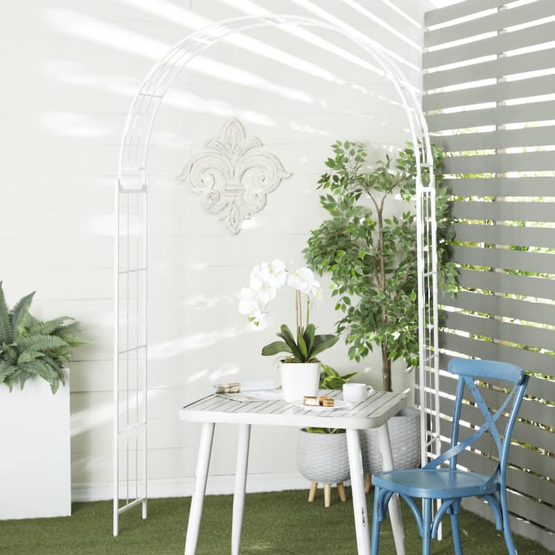 Metal Indoor Outdoor Arched Garden Arbor with Lattice Work Sides - Black or White - Roche River Decor