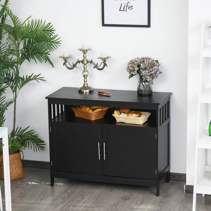 HOMCOM Kitchen Console Table, Buffet Sideboard, Wooden Storage Table with 2-Level Cabinet and Open Space - Black