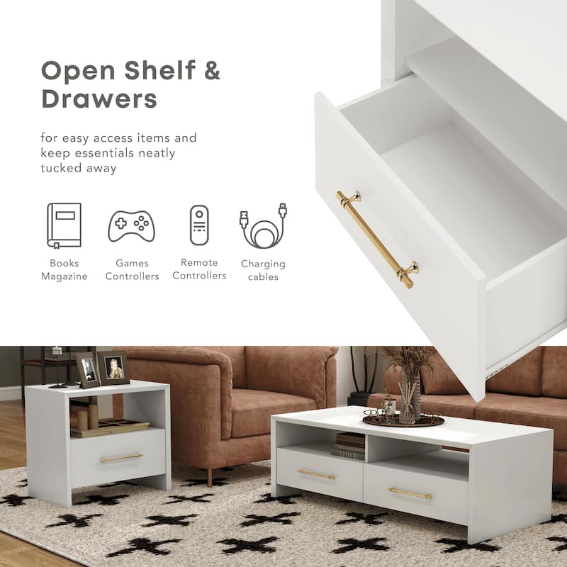 DH BASIC Modern 47-inch 2-Drawer Coffee Table with Metal Bar Handle by Denhour