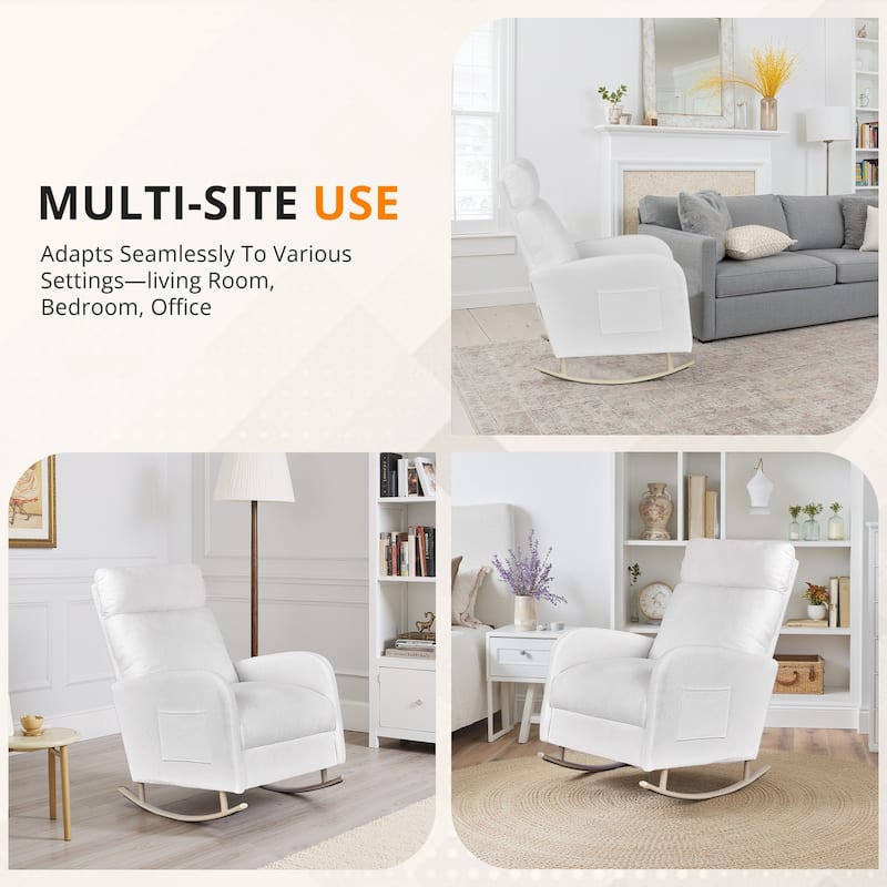 Chenille Nursery Armchair Rocking Chair Set of 1 with Metal Legs with Side Pocket for Living Room