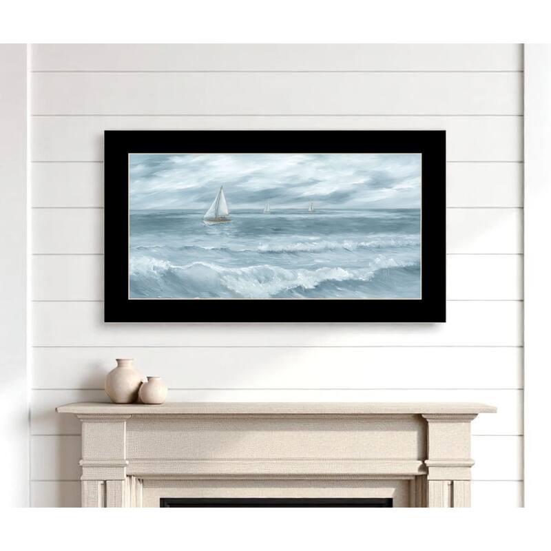 HomeRoots Three Sailboats Ocean Scene Black Framed Wall Art - 27' X '15' X '1