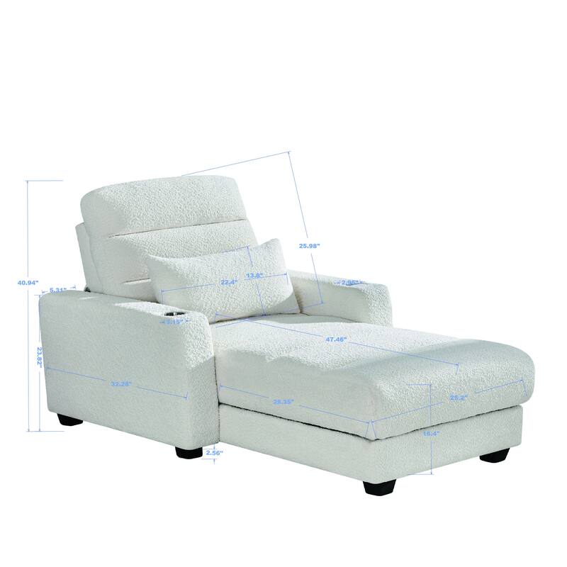 Electric Lounge Chair with Adjustable Backrest, Wireless Charging and Cup Holder, Beige