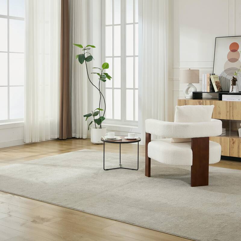 SEYNAR Modern Teddy Upholstered Fabric Round Armchair with pillow
