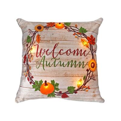 Led Velvet Cushion (Welcome Autumn Wreath) (18 X 18) - Set of 2