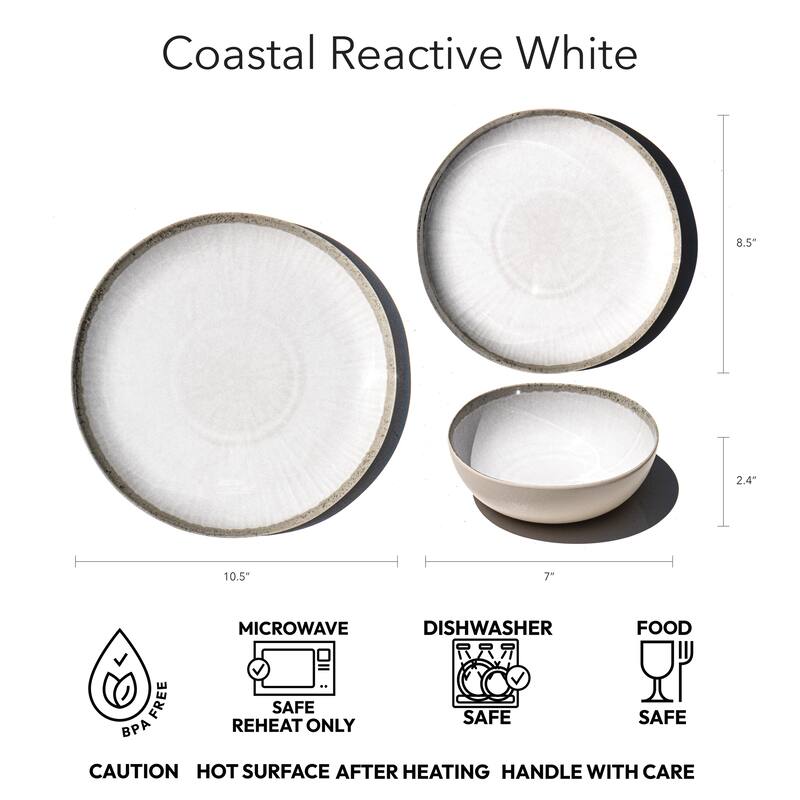 Abode Homewares Coastal Reactive NewWave Melamine Dinner Plate - White - 10.5" - Set of 6