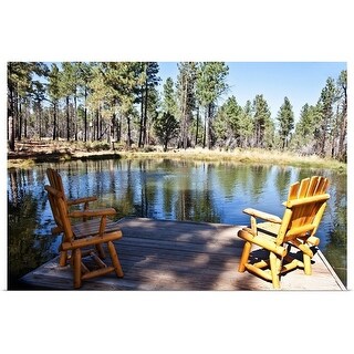 Shop Log Chairs On Deck Overlooking Pond Poster Print Overstock 23573689