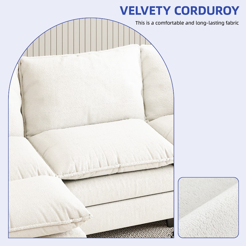 Modern Velvet L Shaped Couch 108" Modular Sectional Sofa with Movable Ottoman