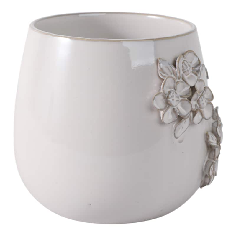 Ceramic Planter with Raised Floral Detailing and Glossy Texture