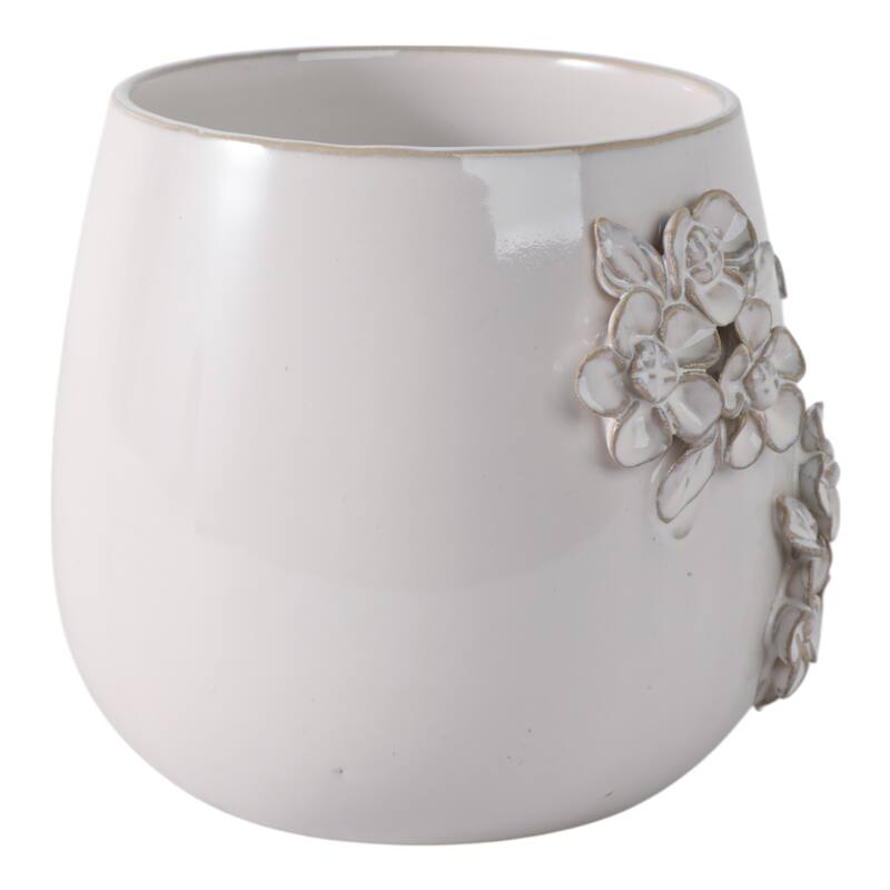 Ceramic Planter Raised Floral Detailing Glossy Decorative Display
