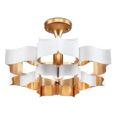 Currey & Company Grand Lotus Small White Chandelier - 11"h x 20.25"dia