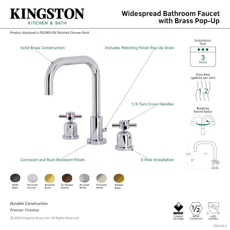 Concord Widespread Bathroom Faucet with Brass Pop-Up