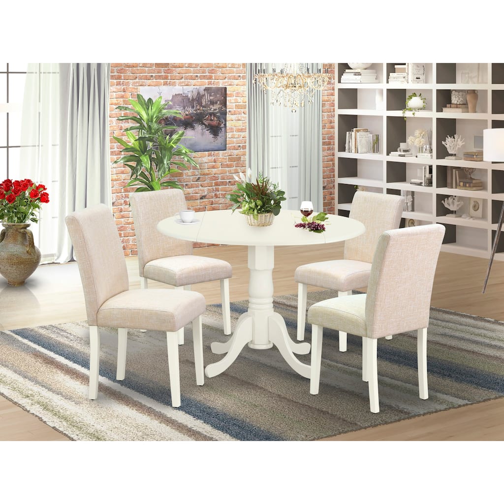 East West Furniture Dining Room Table Set- a Kitchen Table and Light Beige Linen Fabric Chairs, Linen White (Pieces Options)