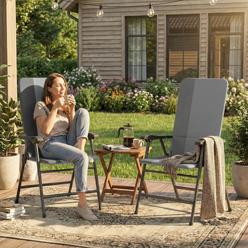 Outsunny Folding Patio Chairs Set of 2, Padded High Back Folding Lawn Chairs with Armrests, 600D Oxford Fabric