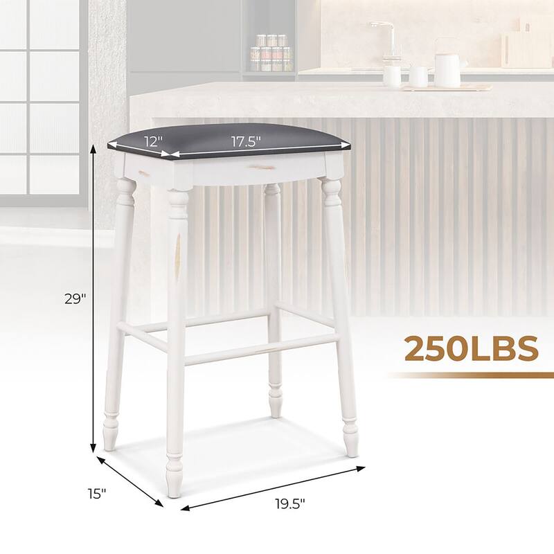Gymax 29'' Bar Stool Set of 4 w/ Padded Seat Cushions Rubber Wood Legs