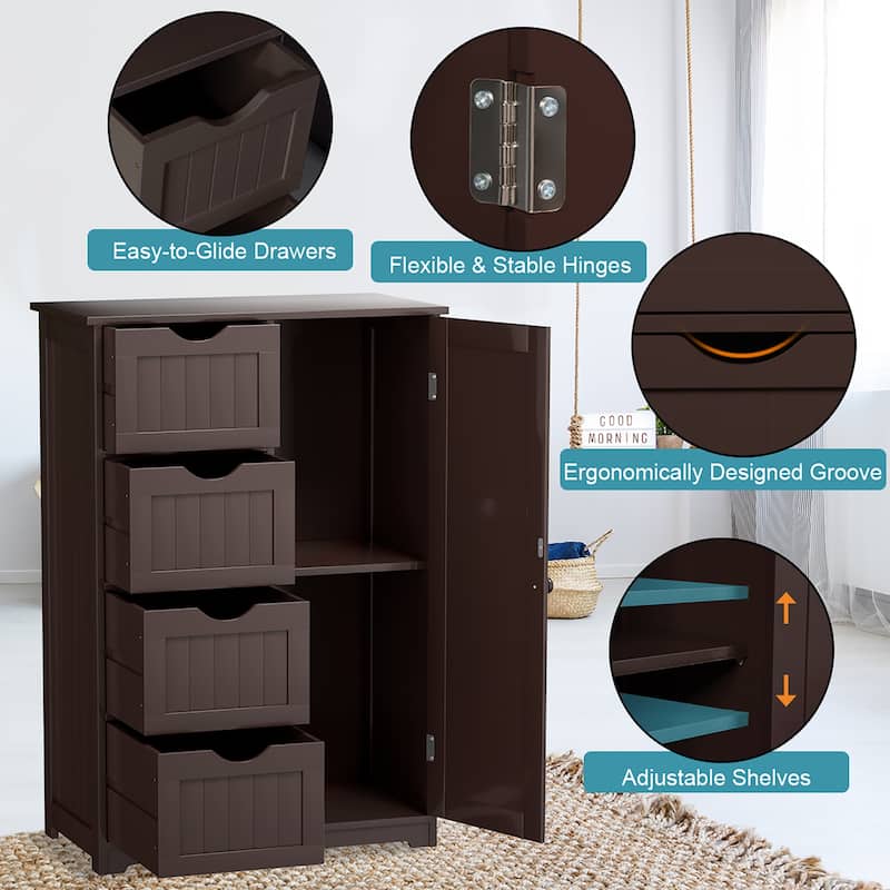 Costway Wooden 4 Drawer Bathroom Floor Cabinet Storage Cupboard 2