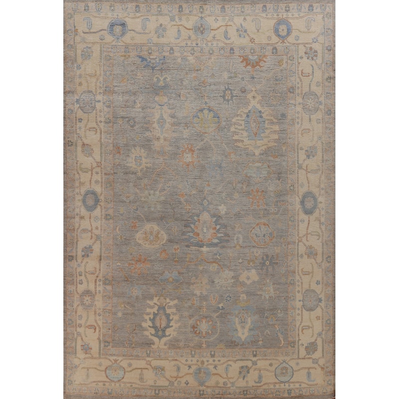 Hand Knotted Oriental 100% Wool Carpet Transitional All-Over Greys & Charcoal Oushak Area Rug - 12' 0'' X 8' 11''