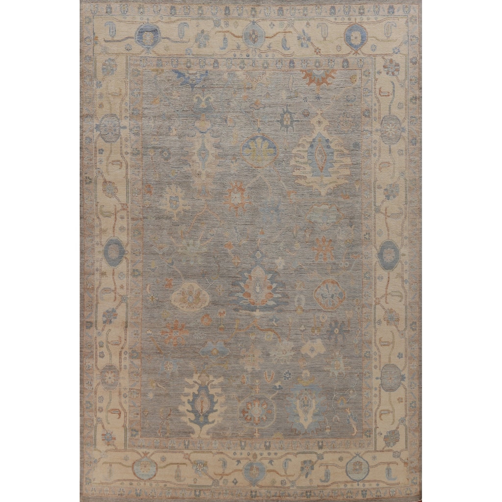Hand Knotted Oriental 100% Wool Carpet Transitional All-Over Greys & Charcoal Oushak Area Rug - 12' 0'' X 8' 11''