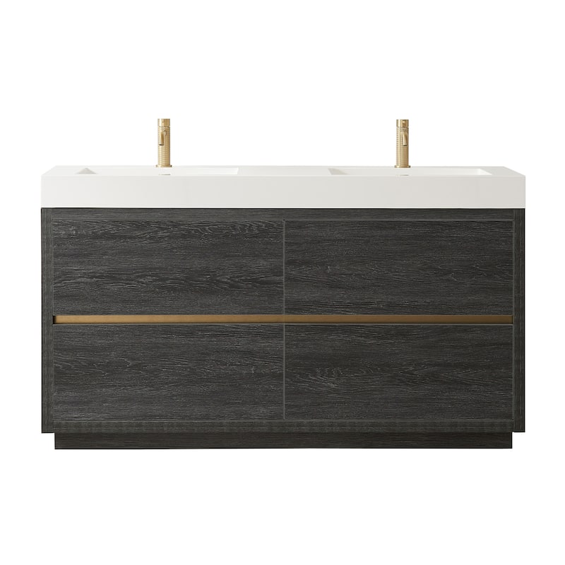 Huesca Bath Vanity with Composite Integral Sink Top without Mirror - 60in. Double Sink - North American Black Oak