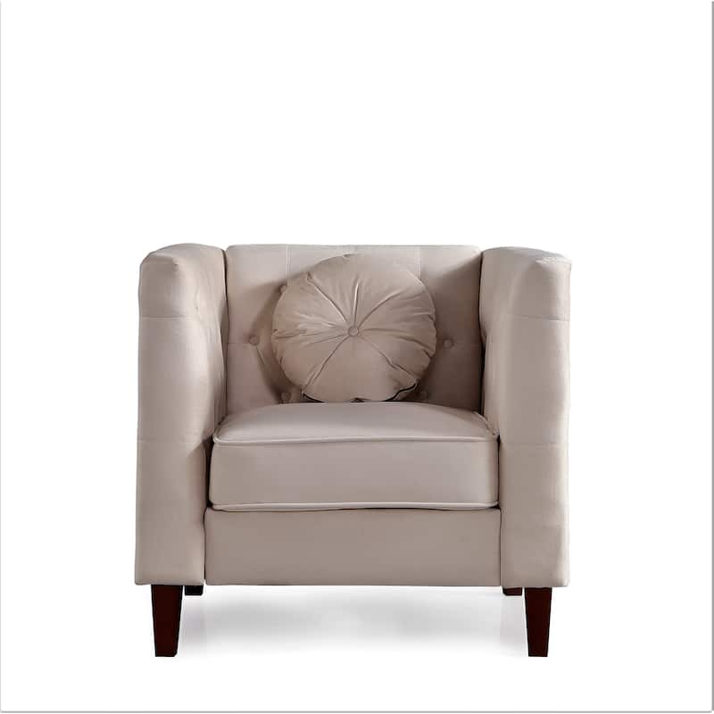 US PRIDE FURNITURE Velvet Classic Chesterfield Chair with Wood legs - Beige