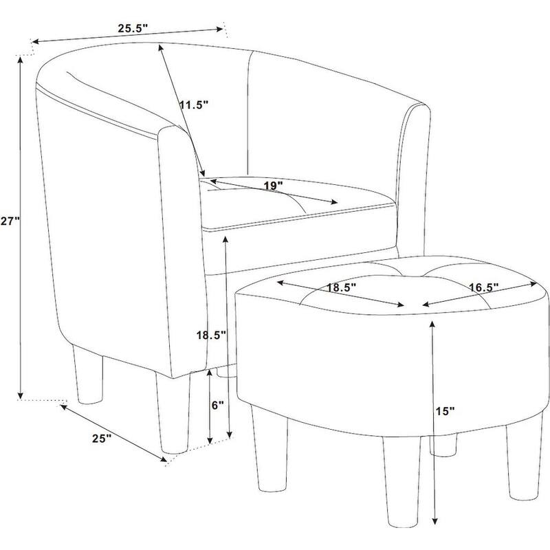Barrel Chair with Ottoman,For Living Room,Black Plastic Legs