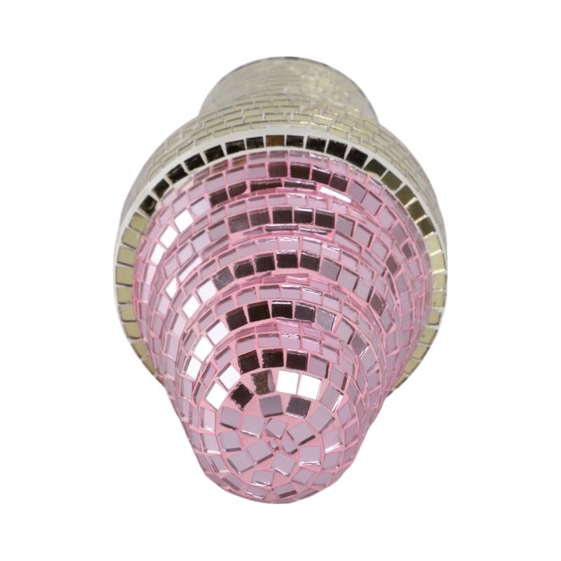 Glass Wood Figurine Mosaic Ice Cream Cone for Home Decor - 9" Pink - 4.25" x 4.25" x 9"