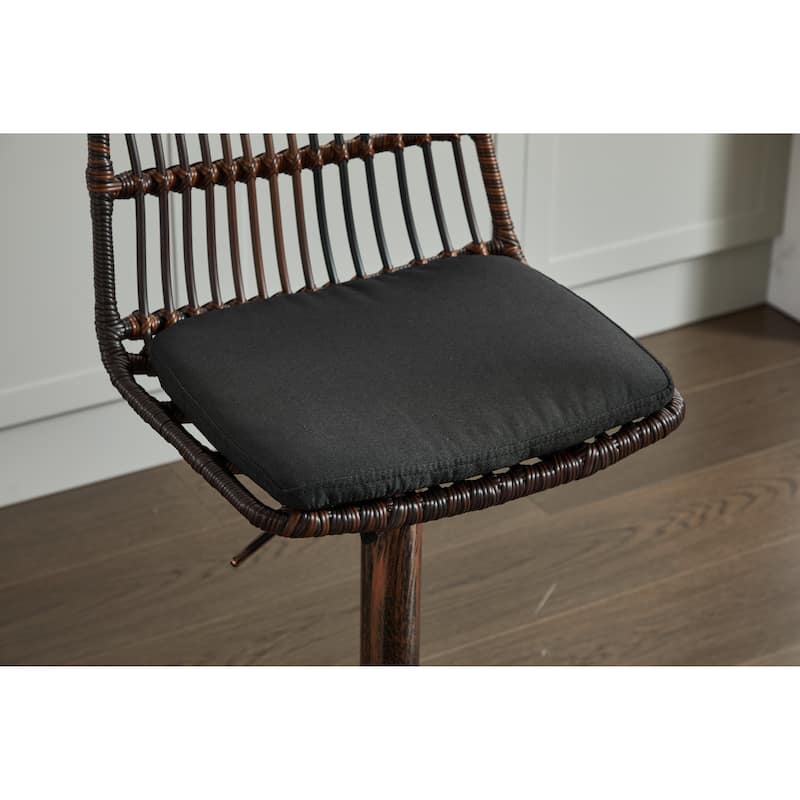 Set of 2 Vintage Rattan Bar Stool, 360° Swivel Seat Chair with Metal Base, Adjustable Height Counter Height Chair with Footrest