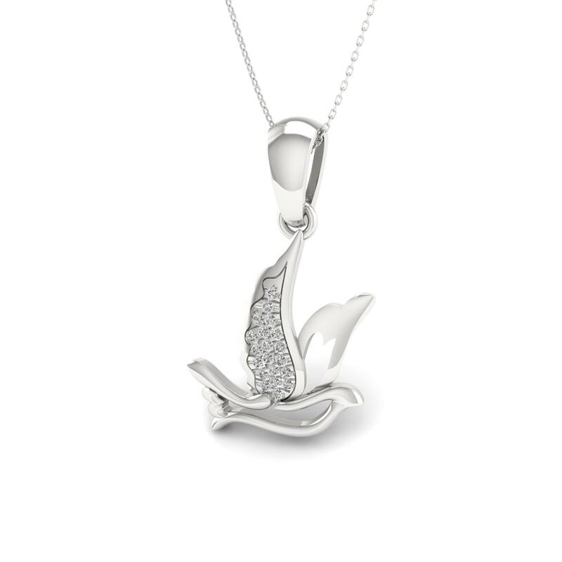 1/20ct TDW Diamond Soaring Dove Pendant Necklace in Silver for Women - White