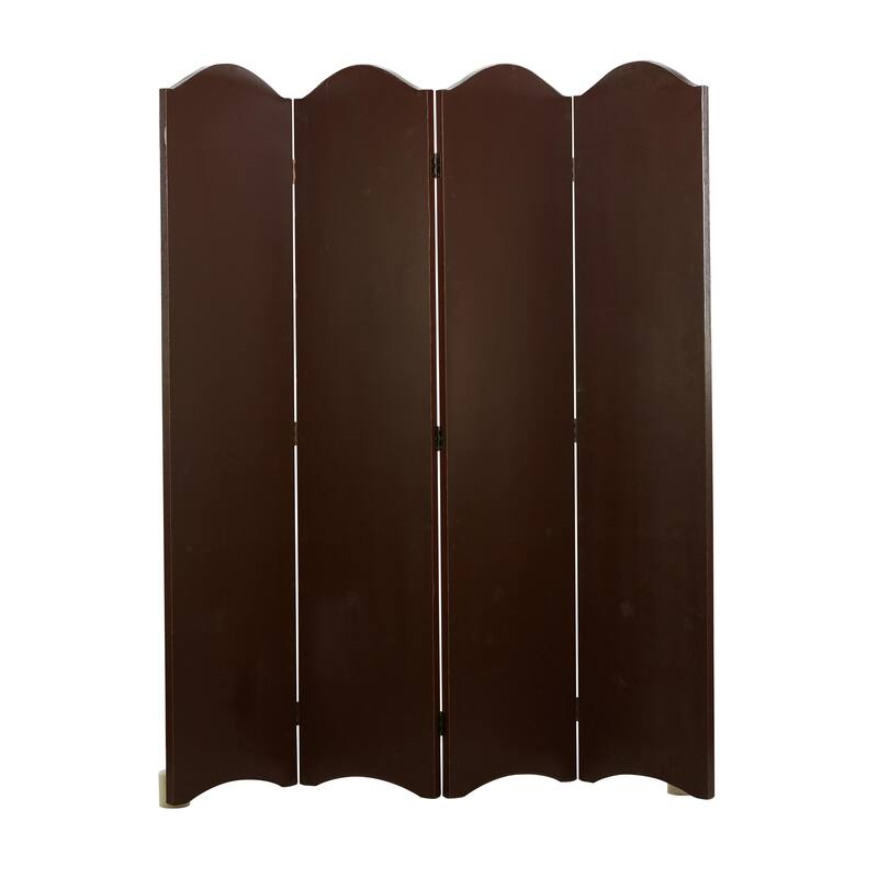 Faux Leather Scroll Hinged Foldable 4 Panel Room Divider Screen with Faux Leather Detailing - Brown - Roche River Decor