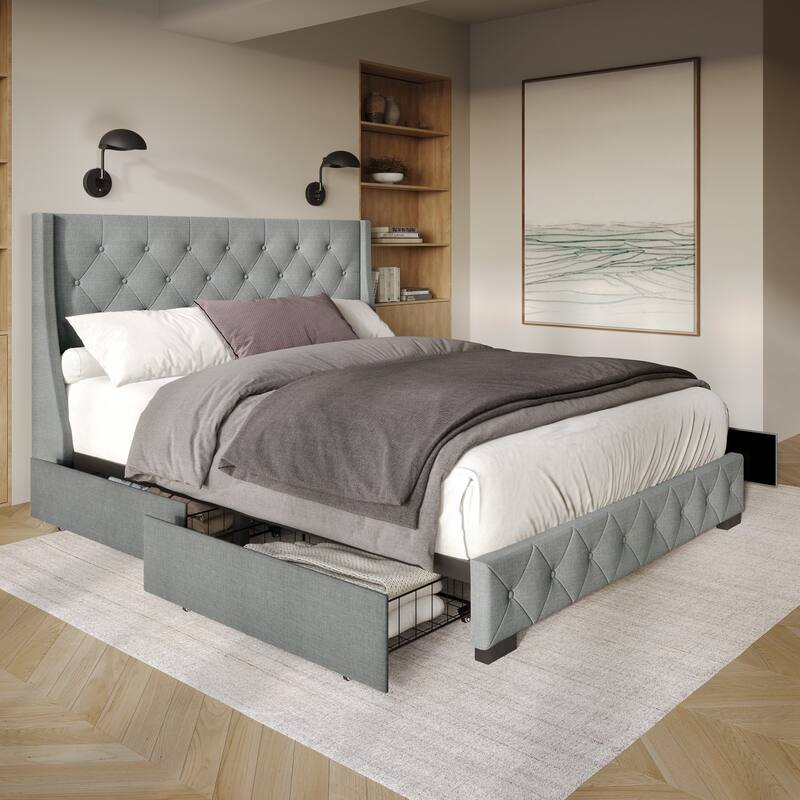 Olympia Tufted Upholstered Storage Platform Bed