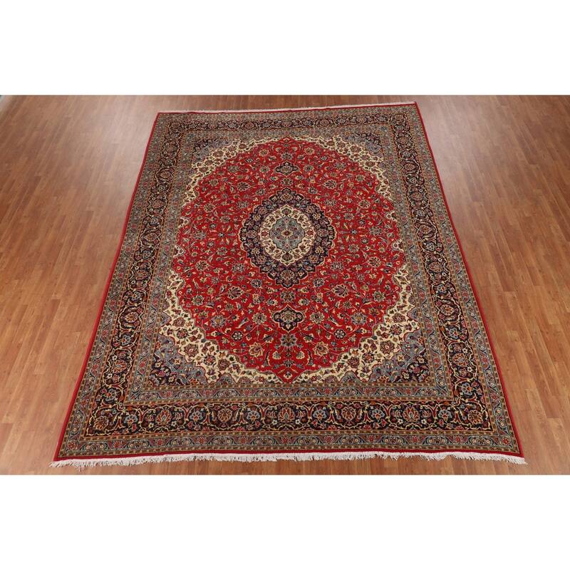 Traditional Red Kashan Turkish Area Rug Machine Made Carpet - 9'8" x 12'3"