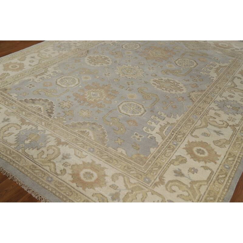 Oushak Indian Area Rug Handmade Transitional Blue Wool Carpet - 7'11" x 9'9"