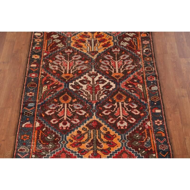 Hand Knotted Oriental 100% Wool Carpet Traditional Geometric Multi-Colored Bakhtiari Runner Rug - 9' 4'' X 3' 4''