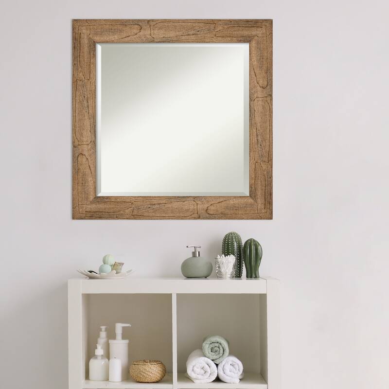 Beveled Wood Bathroom Wall Mirror - Owl Brown Frame