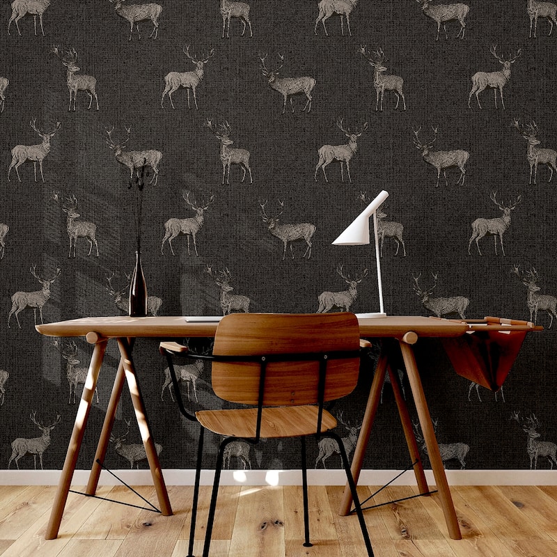 Arthouse Hank Charcoal Stag Wallpaper