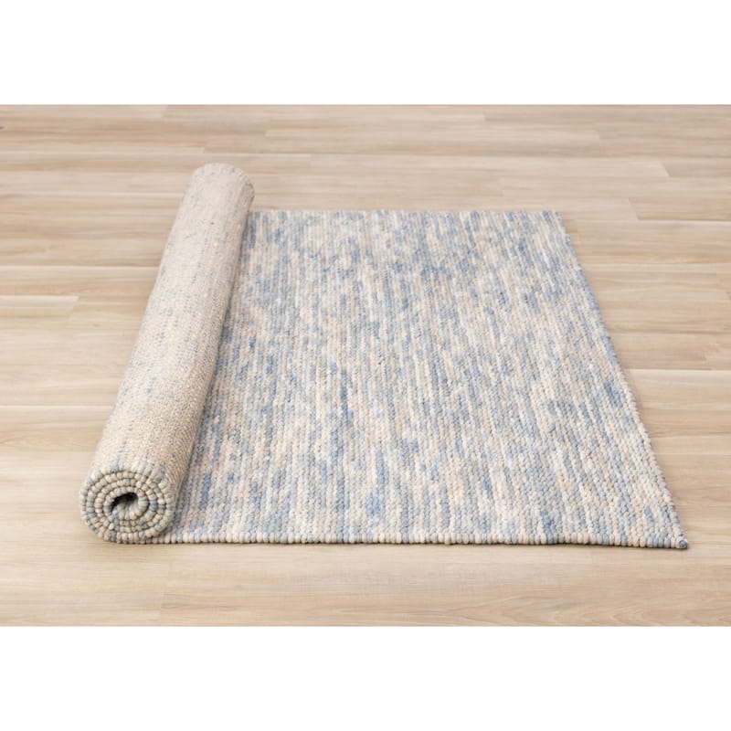 Blue Beige White Wool Handmade Rug
